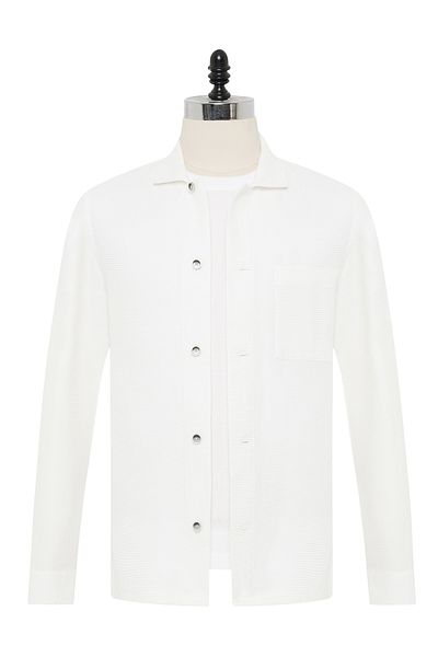 Germirli Optical White 3D Waflle Texture Cotton Jacket Shirt