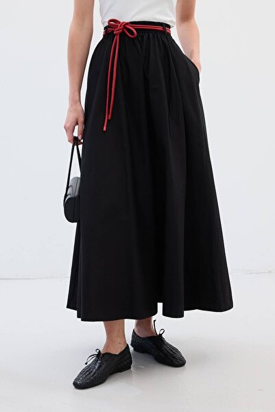 Hooopstore Elastic Waist Cotton Black Skirt