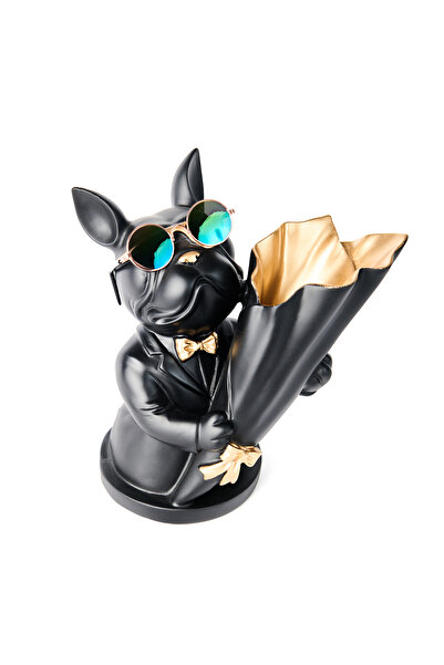 Famous Frenchie Decoratiune bulldog francez, vaza flori, 20.5 x 16 x 23 cm, negru/auriu