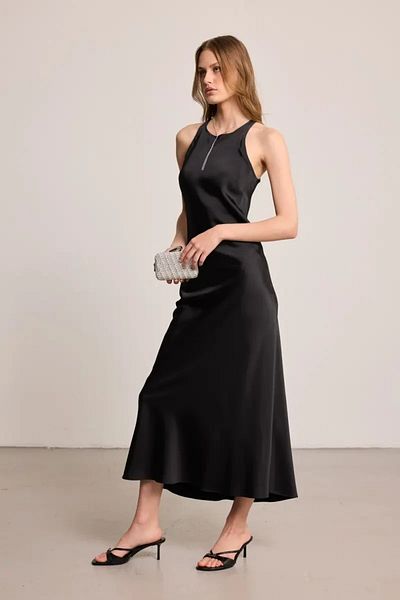 Gusto Βραδινό φόρεμα Halter Neckline Satin - Μαύρο