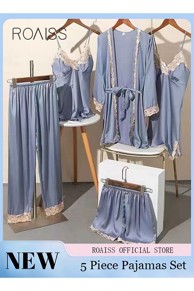 ROAISS 5-Pack Women's Pyjama Set Sling with Chest Pad Nightdress Sweet Sleepwear Home Wearing Clothes Suits