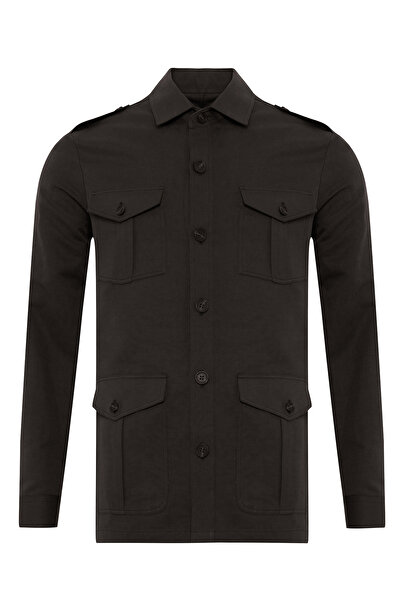 Germirli Bitter Brown Utility Cover Pocket Cotton Linen Safari Jacket Shirt