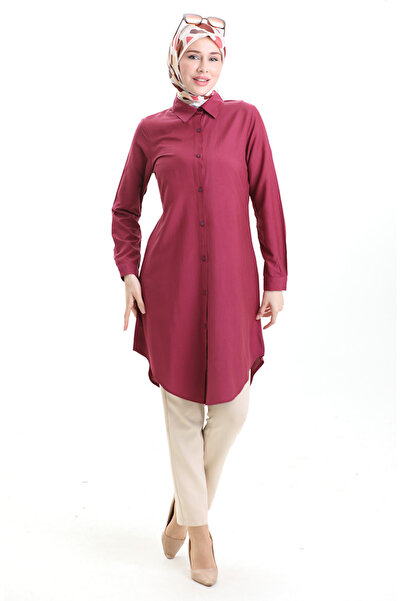 sefamerve Düğmeli Viskon Tunik 6116-03 Bordo