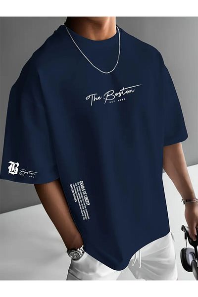 Keywest Unisex Boston Written Oversize T-shirt