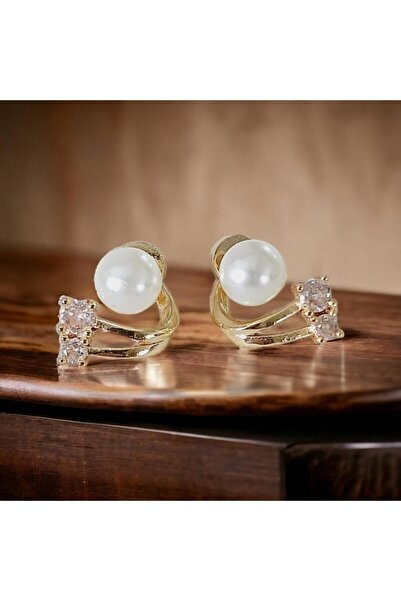 İnci Çift Taşlı Inci Detay Çelik Küpe