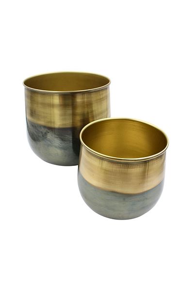 Gift Design Set de 2 măști pentru ghiveci de flori – metal auriu și gri fumuriu, 19 cm și 14 cm