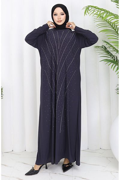 sefamerve Sandy Fabric Stone Evening Dress 2061-01 Smoked