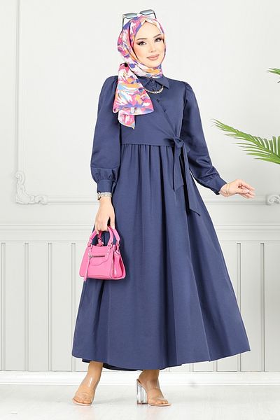 ModaMerve Σετ Hijab με πλαϊνά κορδόνια 3348CR1137-M Navy