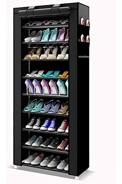 Un Multi-layer shoe cabinet with stylish fabric cover for storing and organizing shoes