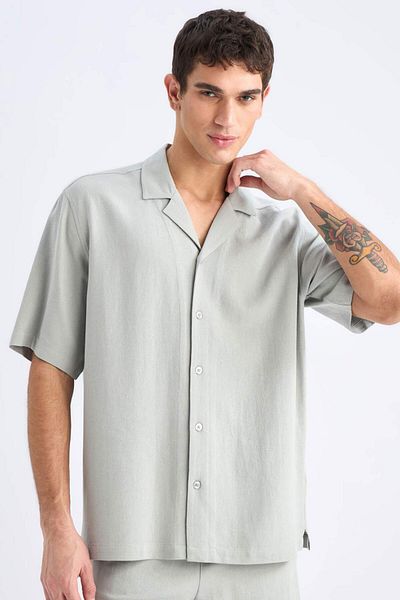 DeFacto Relax Fit Polo γιακά Βαμβακερό καλοκαιρινό κοντομάνικο πουκάμισο D8875AX25SM