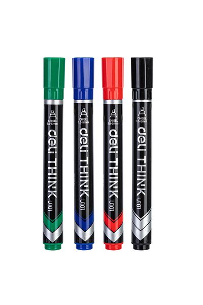Deli EU10101 Permanent Marker, Assorted Colours, 4PCS – For Cardboard, Plastic & More