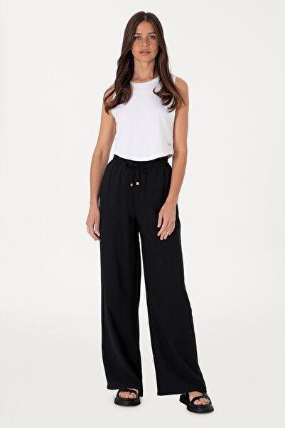 U.S. Polo Assn. Women's Black Loose Relax Fit Canvas Trousers 50300357-Vr046