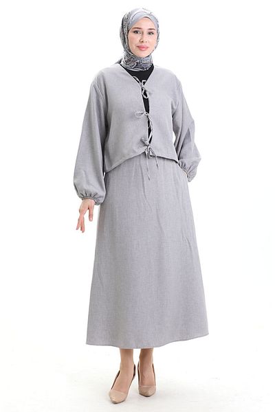sefamerve Lace Detailed Blouse Skirt Double Set 2066-02 Gray