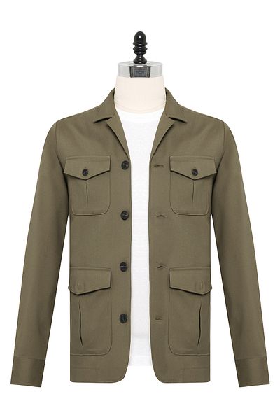Germirli Khaki Color Utility Cotton Jacket Shirt with Cover Pocket