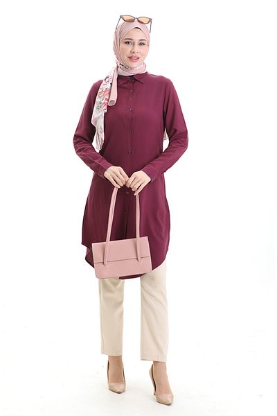 sefamerve Buttoned Viscose Tunic 6116-02 Plum