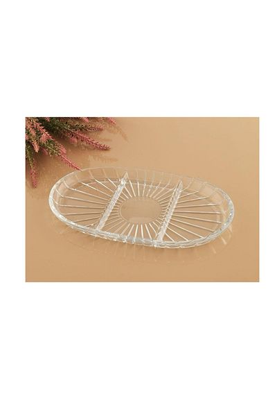 Pasabache Platou de servire oval divizat din sticla 16.3×27.8cm