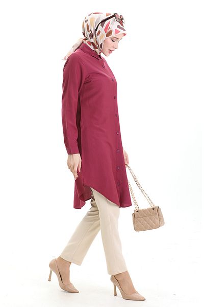 sefamerve Buttoned Viscose Tunic 6116-03 Burgundy