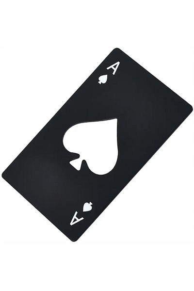 OEM Ace playing card bottle opener, stainless steel, 8.5 x 5.4 cm, black