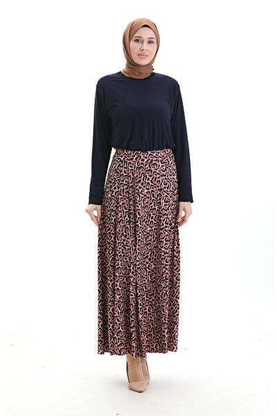 sefamerve Sandy Fabric Tunic Skirt Double Set 2077-02 Navy Blue