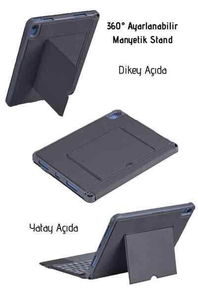 Fuchsia iPad 10. Nesil Uyumlu Fuchsia Katanya 360° Manyetik Standlı Ledli Touchpadli Klavyeli Tablet Kılıfı