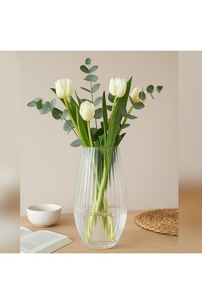 Gift Design Vază decorativă din sticlă transparentă canelată, 15x30 cm