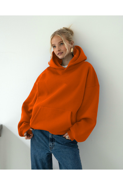 YAKAMEL Oversize Kapşonlu Basic Baskısız Okul Sweatshirt