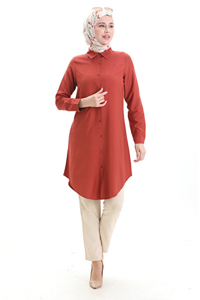 sefamerve Düğmeli Viskon Tunik 6116-04 Koyu Soğan Kabuğu