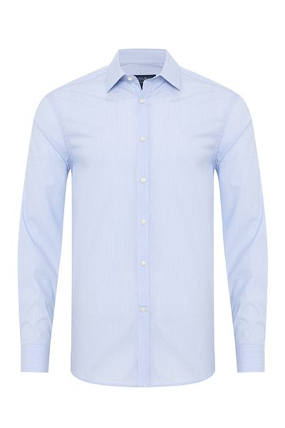 Germirli Light Blue White Striped Soft Collar Tailor Fit Shirt