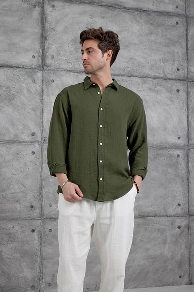 NOMARC Πουκάμισο υπερμεγέθη Khaki Nmrc Muslin