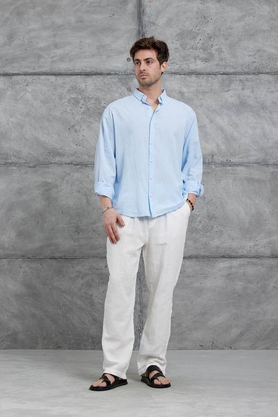 NOMARC Light Blue Gst Linen Oversize Shirt