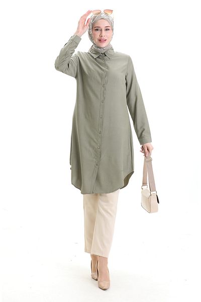 sefamerve Buttoned Viscose Tunic Khaki