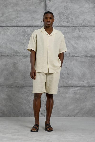 NOMARC Κρεμ Nmrc Muslin κοντομάνικο πουκάμισο Oversize