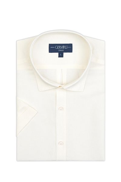 Germirli Cream Color Soft Collar Tailor Fit Short Sleeve Linen Shirt