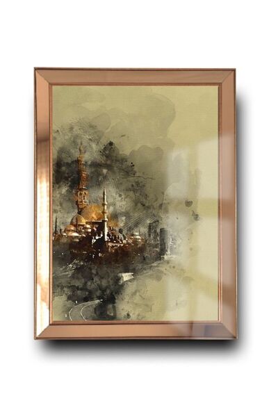 Arkenta Gold Aynalı Çerçeveli Tablo Cama Baskı İstanbul Silüet Tablo 60x90