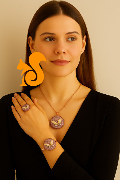 Sanjap bakır Üç parçadan oluşan kalp tasarımlı yarım set  el yapımı