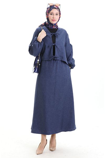 sefamerve Lace Detailed Blouse Skirt Double Set 2066-03 Navy Blue
