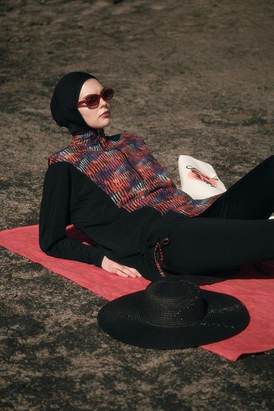 C&City Μαγιό Hijab 4 τεμαχίων με μοτίβο χαλαρή κοπή 6052 Μαύρο