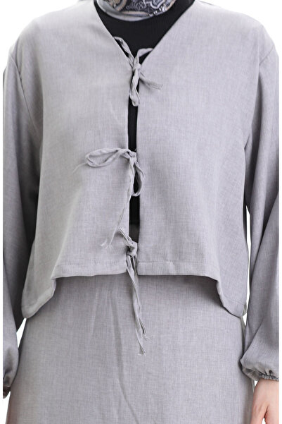 sefamerve Lace Detailed Blouse Skirt Double Set 2066-02 Gray