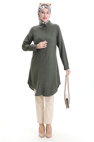 sefamerve Buttoned Viscose Tunic 6116-06 Dark Khaki