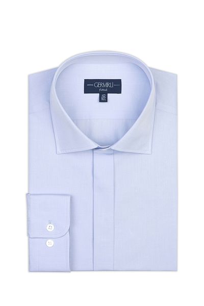 Germirli Light Blue Hidden Placket Classic Collar Tailor Fit Cotton Shirt