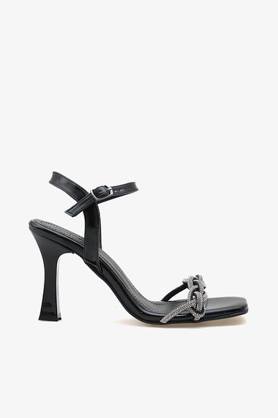 LOJO Women's Stoned Strappy Daily Heeled Shoes Rovdey Black