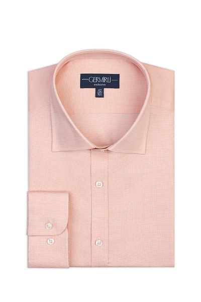 Germirli Salmon Color Micro Pattern Exclusive Classic Collar Tailor Fit Cotton Shirt