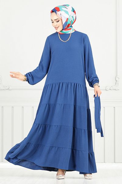 ModaMerve Φόρεμα Aerobin με ζώνη στη μέση 020MR1077-M Indigo