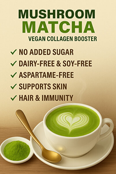 OptiTect Mushroom Matcha Latte, 100 Gm, Mushroom Blend, Vegan Collagen Booster, Skin, Hair &