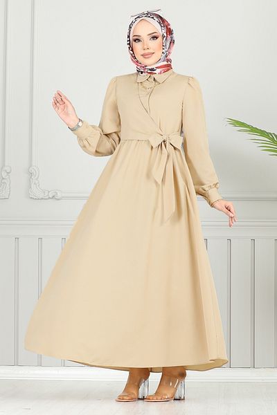 ModaMerve Σετ Hijab με πλαϊνά κορδόνια 3348CR1137-M Vision