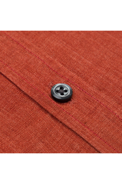 Germirli Albini Burnt Orange Color Button Collar Tailor Fit Delave Linen Shirt