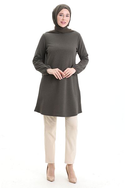 sefamerve Seasonal Tunic with Elasticated Sleeves 8753-03 Khaki