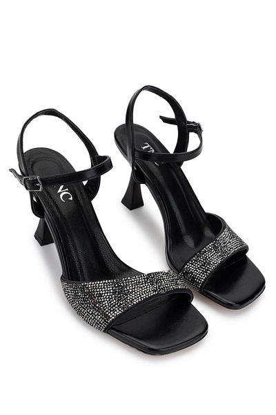 Tamer Tanca Women's Genuine Leather Black Heeled Shoes