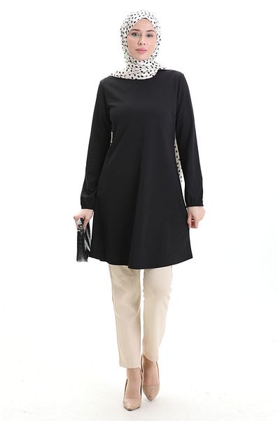 sefamerve Seasonal Tunic with Elasticated Sleeves 8753-01A Black