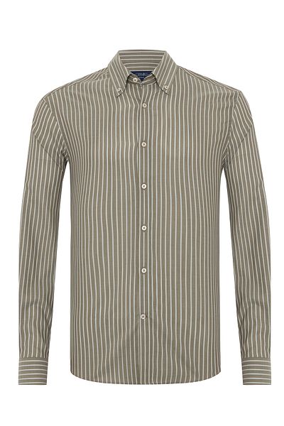 Germirli Light Brown Voile Button Collar Tailor Fit Cotton Shirt